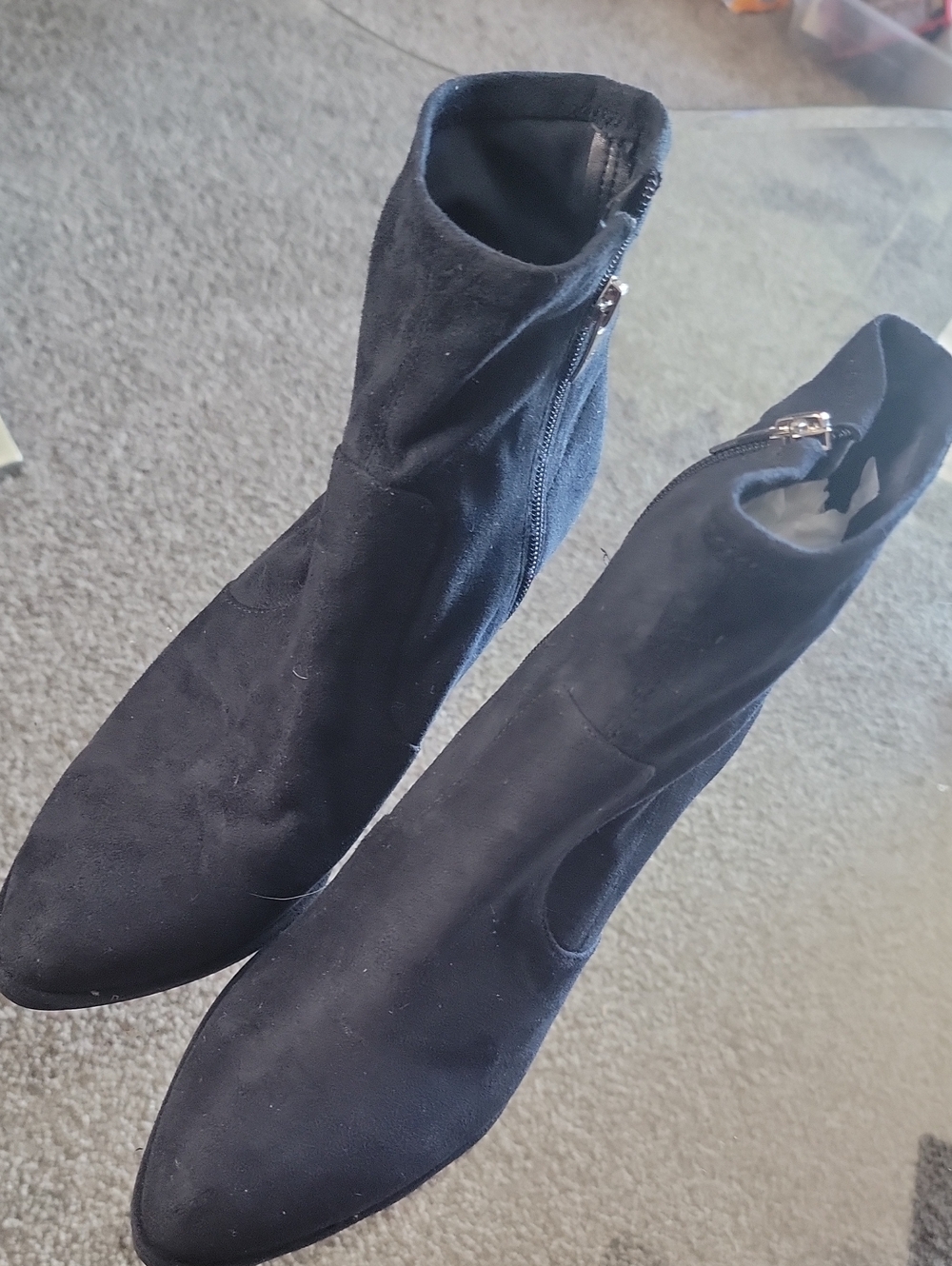 Marc Fisher Black Suede Pointed Toe Ankle Booties with Side Zip